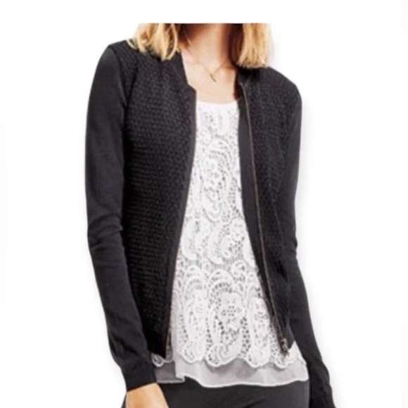 CAbi Sweaters - CAbi Black Bomber Zip-up Jacket | Sweater l Textured Like New